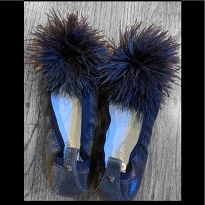 Yosi Samra marry me ballet flat in mezzo blue with Pom Pom foldable